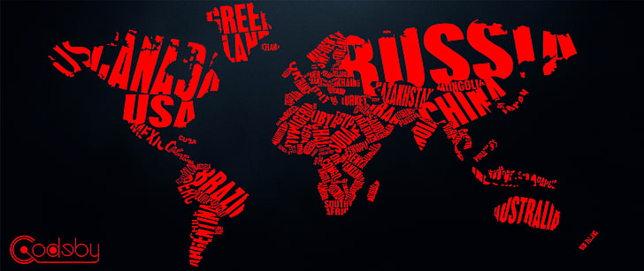 red map word cloud, codeby, world map, HD wallpaper