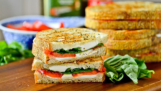 toasted bread, food, sandwiches, blurred, HD wallpaper HD wallpaper