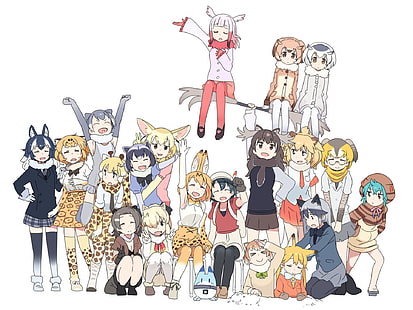 Anime, Kemono Friends, Crested Ibis (Kemono Friends), Fennec (Kemono Friends), Grey Wolf (Kemono Friends), Jaguar (Kemono Friends), Kaban (Kemono Friends), Lucky Beast (Kemono Friends), Moose (Kemono Friends), Szop (Przyjaciele Kemono), Serwal (Przyjaciele Kemono), Lis srebrzysty (Przyjaciele Kemono), Tapety HD HD wallpaper