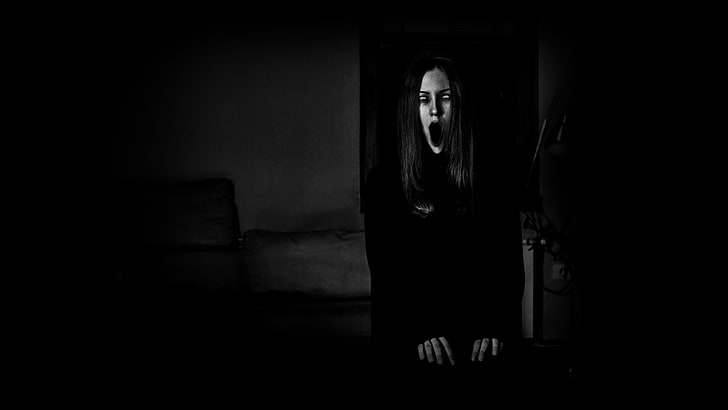 ghost woman, face, darkness, fear, the darkness, Girl, horror, grimace, HD wallpaper