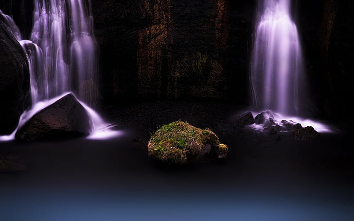 waterfall, long exposure, nature, rock, HD wallpaper