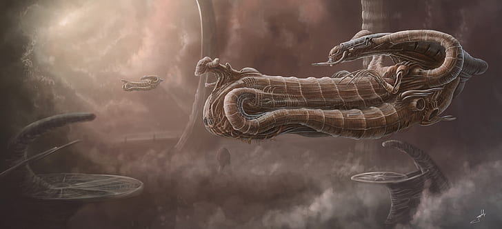 космический корабль, произведение искусства, научная фантастика, Дмитрий Устинов, HD обои