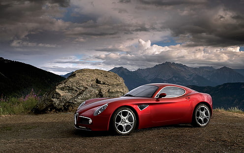 Alfa Romeo, Alfa Romeo 8C, samochód, samochody czerwone, Tapety HD HD wallpaper