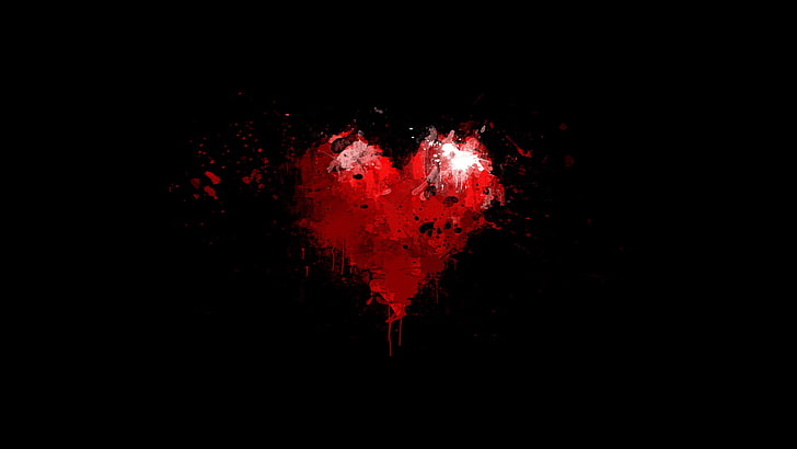 red heart wallpaper, drops, background, red, black, heart, paint, minimalism, HD wallpaper
