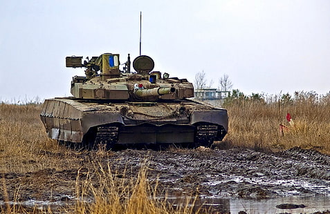 зеленый боевой танк, поле, танк, украина, т-84 оплот, HD обои HD wallpaper