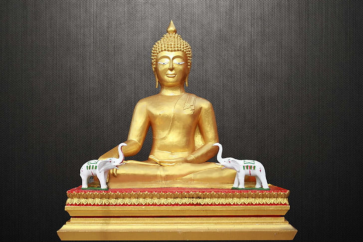 azja, buddyzm, buddyjski, oświecenie, figa, złoto, złoty budda, szczęśliwy, wewnętrzny spokój, m, medytujący budda, medytacja, rzeźba, spokój, duchowy, duchowość, zen, Tapety HD