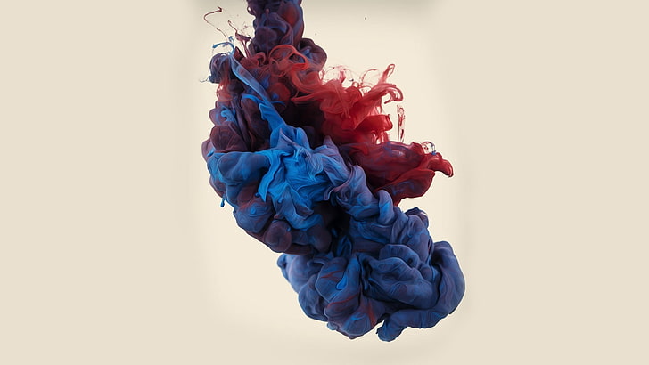 papel de parede digital de fumaça azul e vermelha, Alberto Seveso, tinta na água, colorido, HD papel de parede