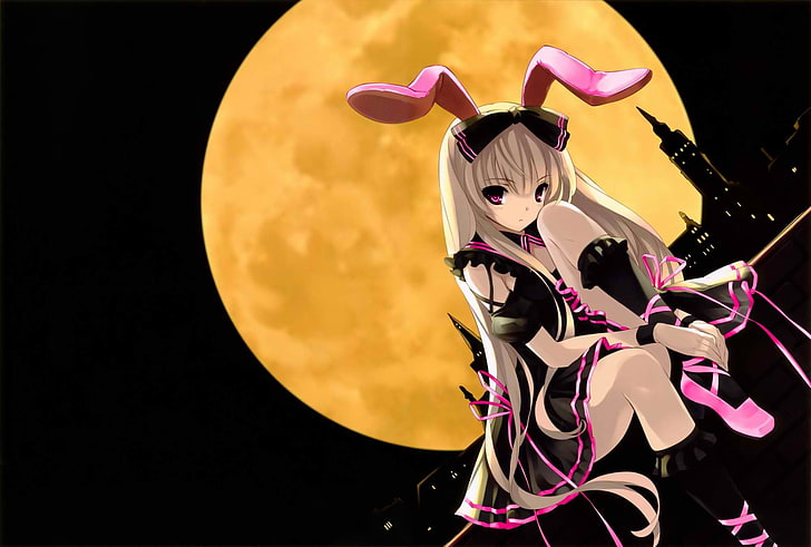 women moon bunny girl animal ears bunny ears full moon misaki kurehito 2000x1349  Space Moons HD Art , Moon, women, HD wallpaper