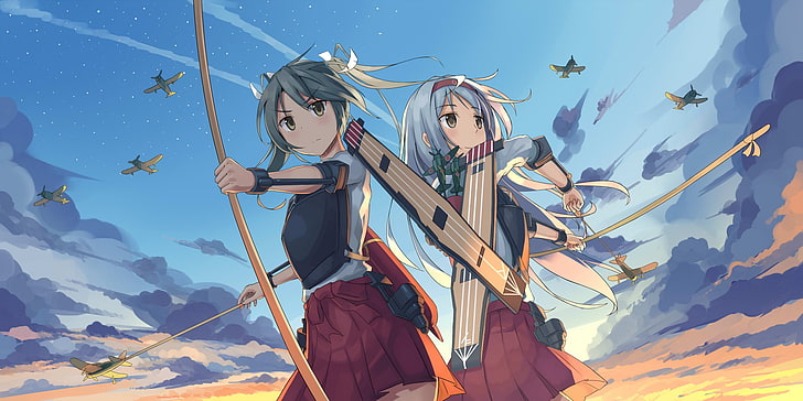 zwei weibliche Anime-Figuren digitale Tapete, Kantai Collection, Shoukaku (KanColle), Zuikaku (KanColle), HD-Hintergrundbild
