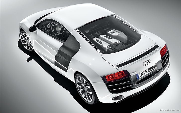 Audi R8 v10 3, бяло ауди купе, ауди, автомобили, HD тапет