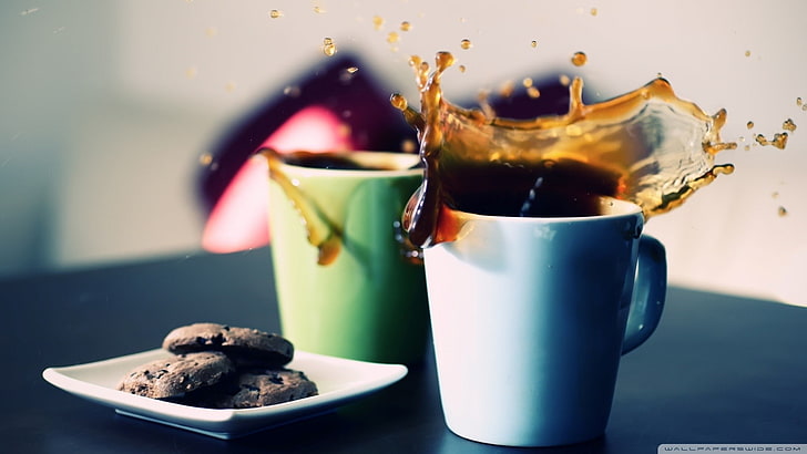 kopi, minuman, kue, makan siang, Wallpaper HD
