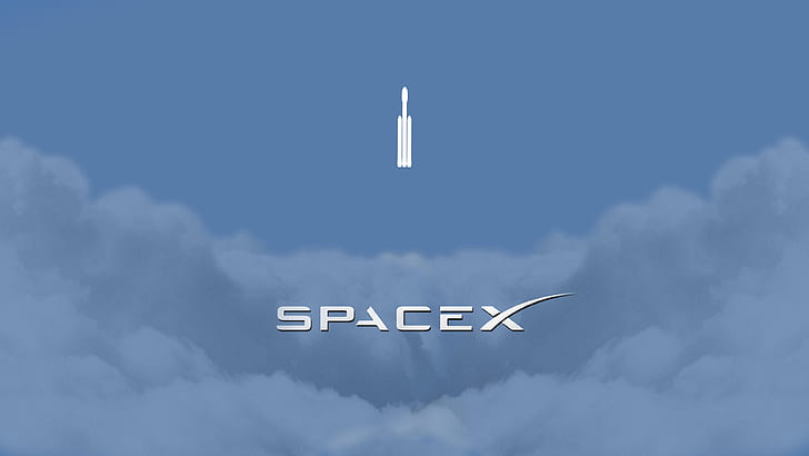clouds, minimalism, Falcon Heavy, spaceship, space, logo, rocket, SpaceX, Elon Musk, HD wallpaper