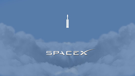 chmury, minimalizm, Falcon Heavy, statek kosmiczny, przestrzeń, logo, rakieta, SpaceX, Elon Musk, Tapety HD HD wallpaper