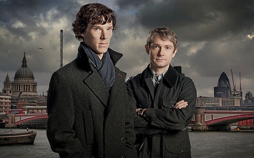 Benedict Cumberbatch, Sherlock, Sherlock Holmes, Dr John Watson, Martin Freeman, Benedict Cumberbatch, HD tapet HD wallpaper