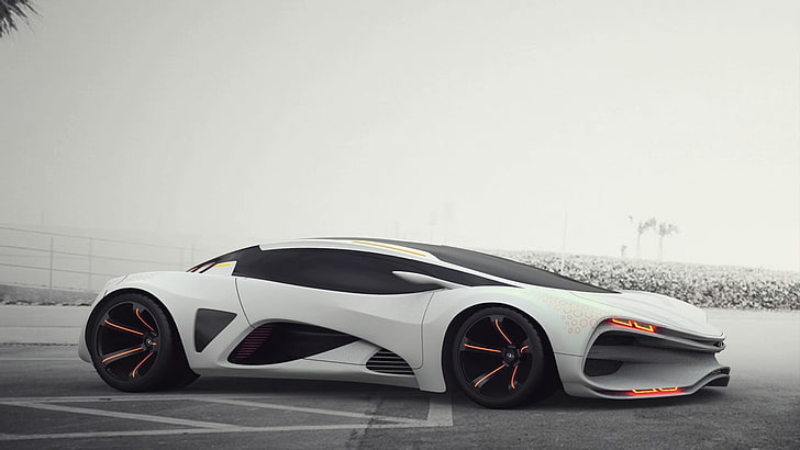 white supercar, concept cars, LADA, HD wallpaper