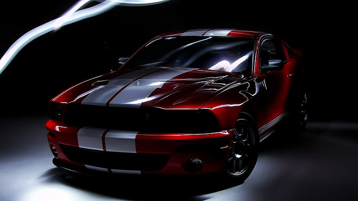 червено и бяло Ford Mustang, Ford Mustang, мускулни коли, кола, американски автомобили, Shelby GT500, HD тапет