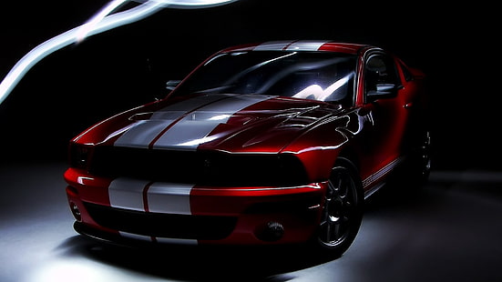 червено и бяло Ford Mustang, Ford Mustang, мускулни коли, кола, американски автомобили, Shelby GT500, HD тапет HD wallpaper