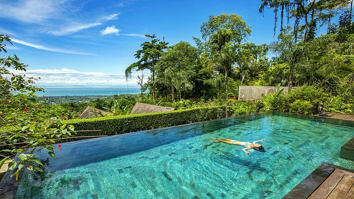 джунгли, бассейн, курорт, Коста-Рика, отдых, отпуск, тропики, лагуна, карибский бассейн, небо, туризм, HD обои