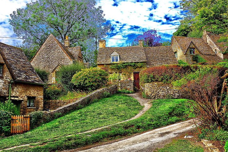 england, cotswolds, houses, garden, fences, Others, HD wallpaper