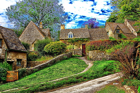 England, Cotswolds, Häuser, Garten, Zäune, andere, HD-Hintergrundbild HD wallpaper