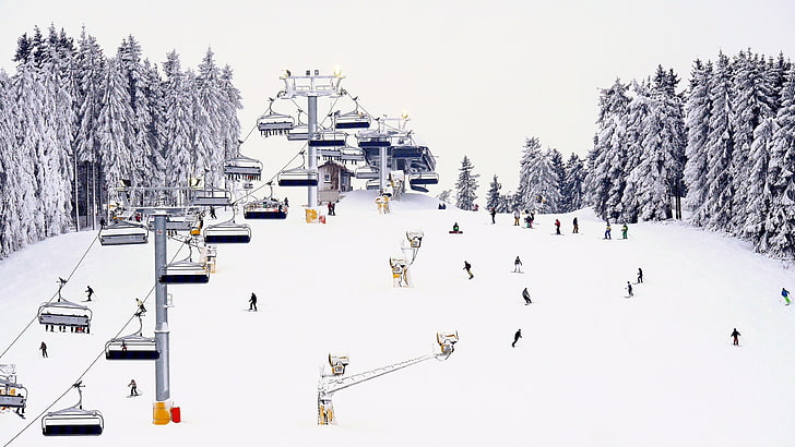 ski, winter, snow, tree, cable car, winter sport, art, artwork, painting art, freezing, skiing, sky, fir, frost, winterberg, germany, HD wallpaper