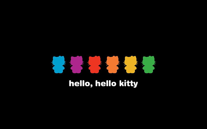 color, black background, Hello Kitty, kitty, HD wallpaper