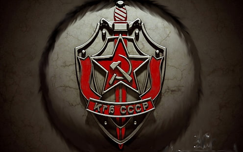 銀と赤のロゴイラスト、ソ連、シンボル、KGB、セキュリティ、 HDデスクトップの壁紙 HD wallpaper