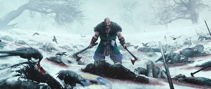 Фантазия, викинг, брадва, битка, мъгла, воин, зима, HD тапет HD wallpaper