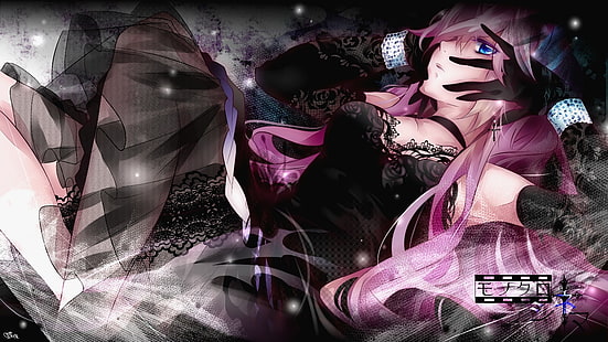 Ilustración de anime femenino, Vocaloid, Megurine Luka, vestido negro, joyas, cabello largo, guantes, chicas anime, anime, cabello rosado, ojos azules, Fondo de pantalla HD HD wallpaper