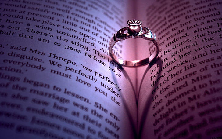 Shadow ring drawing a heart on a book, silver diamond stud ring, heart, love, ring, book, HD wallpaper
