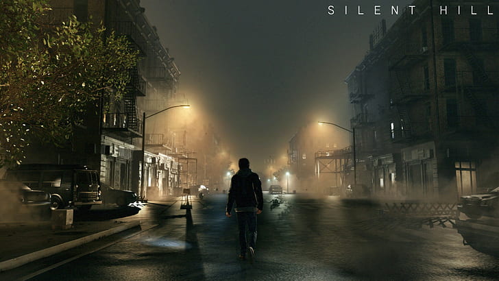 Silent Hill Person Night Street Lights HD, безшумен плакат на хълма, видео игри, нощ, светлини, улица, човек, хълм, безшумен, HD тапет
