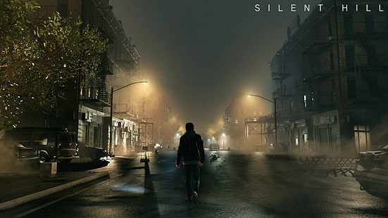 Silent Hill Person Nacht Straßenlaternen HD, Silent Hill Poster, Videospiele, Nacht, Lichter, Straße, Person, Hügel, leise, HD-Hintergrundbild HD wallpaper