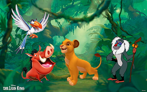 Król Lew Świnia Dżungla Papuga Pumba Zazu Simba Monkey Rafiki Desktop HD Tapety 1920 × 1200, Tapety HD HD wallpaper