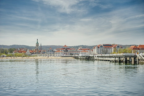 Poland, Sopot, brown wooden sea dock, summer, Sea, pier, nikon, Holiday, city, beach, Sopot, Poland, HD wallpaper HD wallpaper
