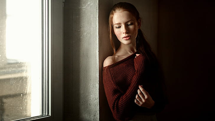 redhead, Katya Voronina, Georgy Chernyadyev, women, sweater, HD wallpaper