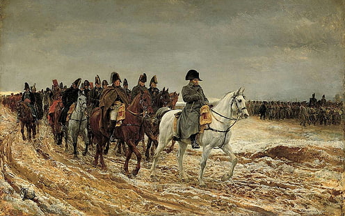 бонапарт, Москва, Наполеон, живопис, отстъпление, Русия, зима, HD тапет HD wallpaper
