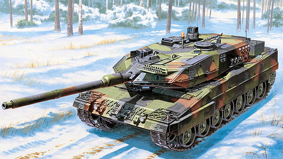 танк, военный, зарисовка, леопард 2а6, зима, HD обои HD wallpaper