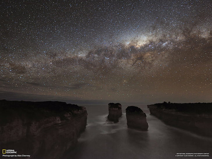costa, céu, estrelas, noite, natureza, austrália, HD papel de parede