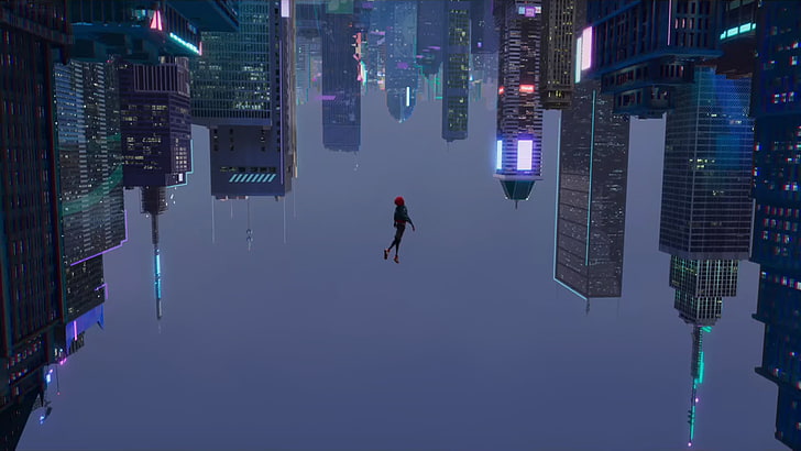 edificios de gran altura, Spider-Man, rascacielos, luces de neón, Miles Morales, Fondo de pantalla HD