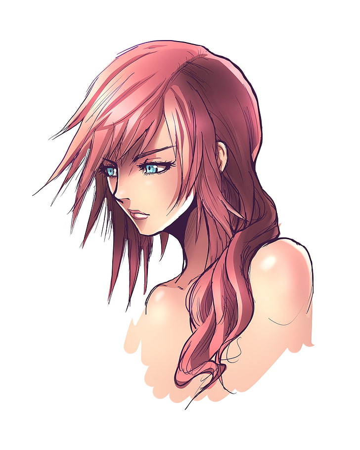 женска розова аниме коса, без заглавие, Клер Фарън, Final Fantasy XIII, гола, видео игри, HD тапет, тапет за телефон