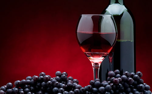 Бутылка красного вина, виноградное вино, Еда и напитки, вино, бокал, красное вино, виноград, HD обои HD wallpaper