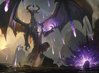 เกม, Magic: The Gathering, Dragon, Meteor Shower, วอลล์เปเปอร์ HD HD wallpaper