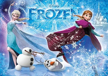 Frozen (2013), anna, luminos, elsa, film, iarna, inverno, olaf, fantasy, snow queen, princess, frozen, pink, blue, Sfondo HD HD wallpaper