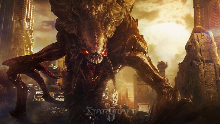 Tapeta cyfrowa Star Craft, StarCraft 2, potwór, miasto, zniszczenie, Tapety HD