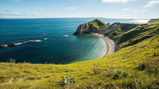 body of water and shore, landscape, Dorset, coastline, Durdle Door (england), nature, HD wallpaper HD wallpaper