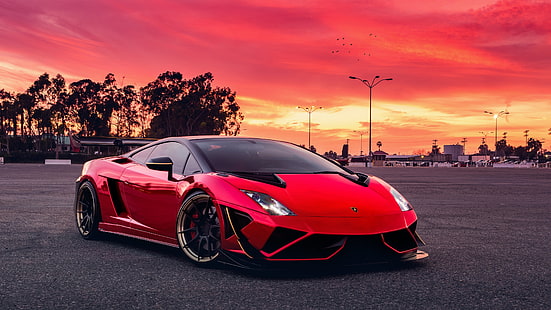суперкар, Lamborghini Gallardo, суперкары, закат, красные машины, Lamborghini, авто, HD обои HD wallpaper