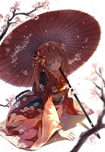 manga, anime girls, kimono giapponese, Sfondo HD HD wallpaper