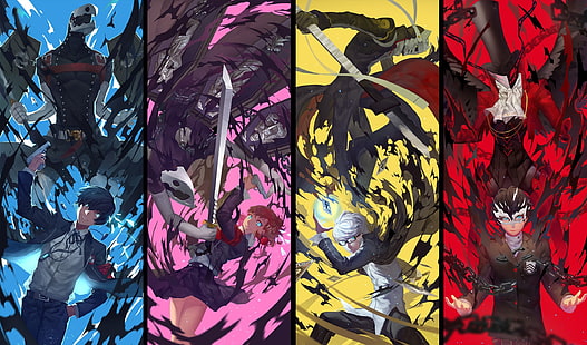 четыре аниме персонажа цифровые обои, Персона 4, Персона 3, Юки Макото, Персона 5, Наруками Ю, Персона серия, HD обои HD wallpaper