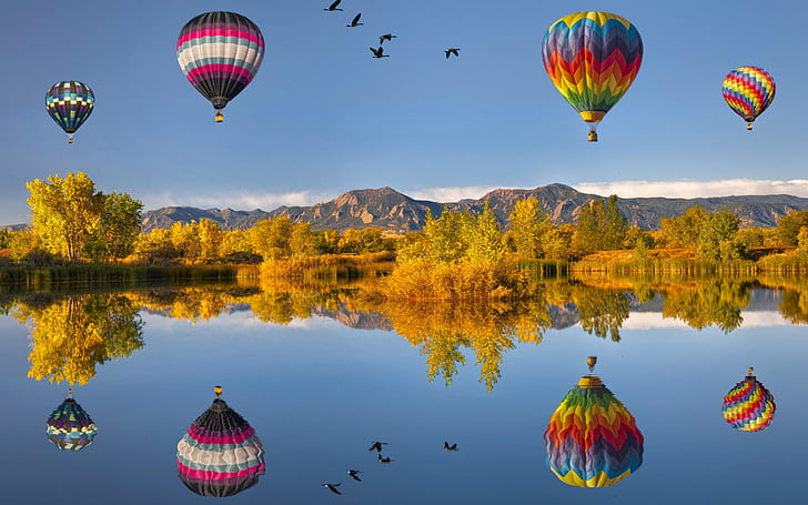 Flying Air Ballons Reflections HD, การถ่ายภาพ, อากาศ, การบิน, การสะท้อน, ballons, วอลล์เปเปอร์ HD