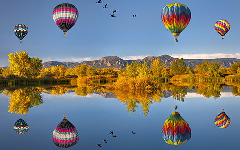 Flying Air Ballons Reflections HD, fotografía, aire, vuelo, reflejos, globos, Fondo de pantalla HD HD wallpaper